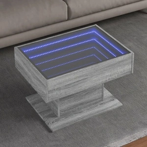 Маса за кафе с LED, сив сонома, 70x50x45 см, инженерно дърво