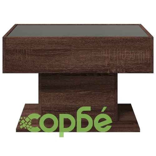 Маса за кафе с LED, кафяв дъб, 70x50x45 см, инженерно дърво ➤ топ цена ➤ sorbe.bg