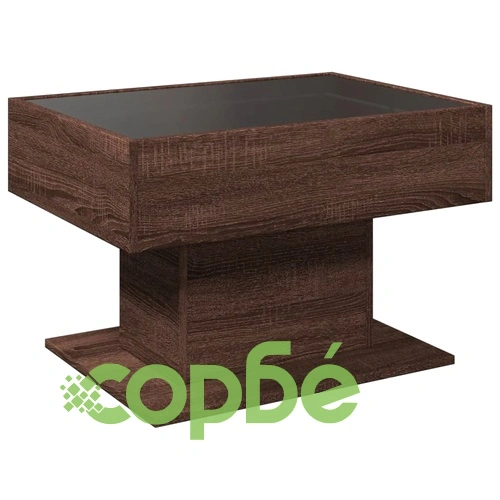 Маса за кафе с LED, кафяв дъб, 70x50x45 см, инженерно дърво ➤ топ цена ➤ sorbe.bg