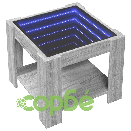 Маса за кафе с LED, сив сонома, 53x53x45 см, инженерно дърво ➤ топ цена ➤ sorbe.bg