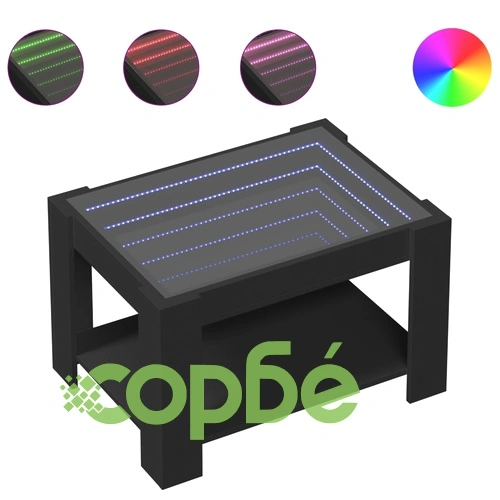 Маса за кафе с LED, черна, 73x53x45 см, инженерно дърво ➤ топ цена ➤ sorbe.bg