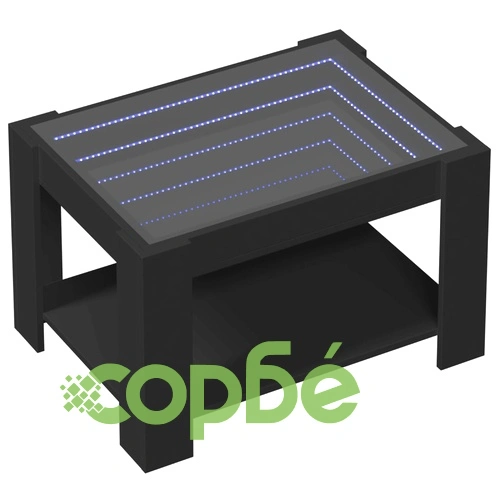 Маса за кафе с LED, черна, 73x53x45 см, инженерно дърво ➤ топ цена ➤ sorbe.bg
