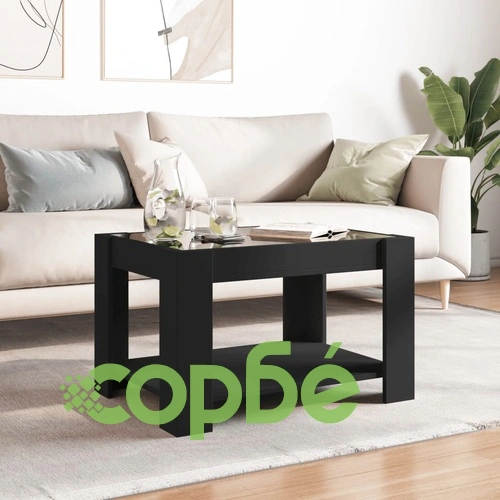 Маса за кафе с LED, черна, 73x53x45 см, инженерно дърво ➤ топ цена ➤ sorbe.bg