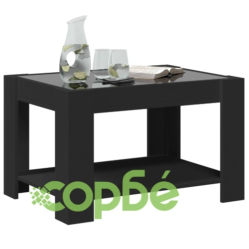 Маса за кафе с LED, черна, 73x53x45 см, инженерно дърво ➤ топ цена ➤ sorbe.bg