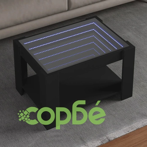 Маса за кафе с LED, черна, 73x53x45 см, инженерно дърво ➤ топ цена ➤ sorbe.bg