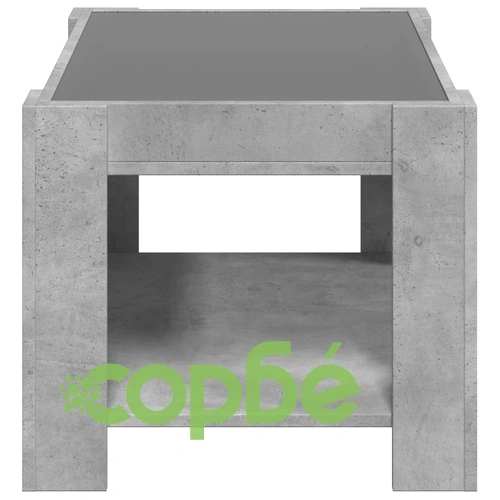 Маса за кафе с LED, бетонно сива, 73x53x45 см, инженерно дърво ➤ топ цена ➤ sorbe.bg