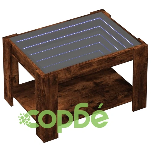 Маса за кафе с LED, опушен дъб, 73x53x45 см, инженерно дърво ➤ топ цена ➤ sorbe.bg