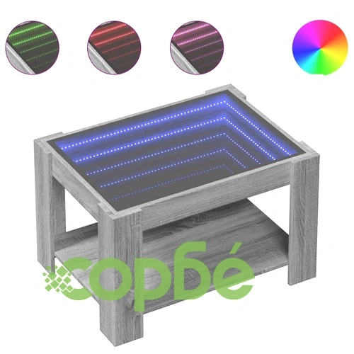 Маса за кафе с LED, сив сонома, 73x53x45 см, инженерно дърво ➤ топ цена ➤ sorbe.bg