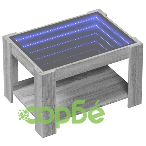 Маса за кафе с LED, сив сонома, 73x53x45 см, инженерно дърво ➤ топ цена ➤ sorbe.bg