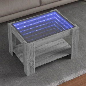 Маса за кафе с LED, сив сонома, 73x53x45 см, инженерно дърво