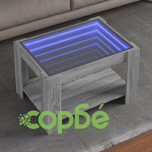 Маса за кафе с LED, сив сонома, 73x53x45 см, инженерно дърво ➤ топ цена ➤ sorbe.bg