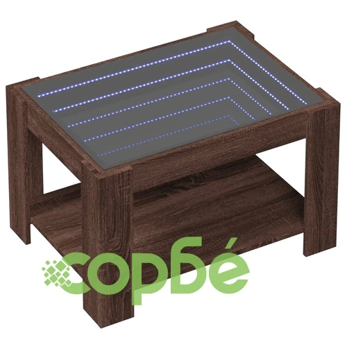 Маса за кафе с LED, кафяв дъб, 73x53x45 см, инженерно дърво ➤ топ цена ➤ sorbe.bg