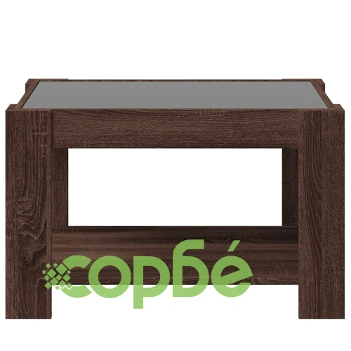 Маса за кафе с LED, кафяв дъб, 73x53x45 см, инженерно дърво ➤ топ цена ➤ sorbe.bg