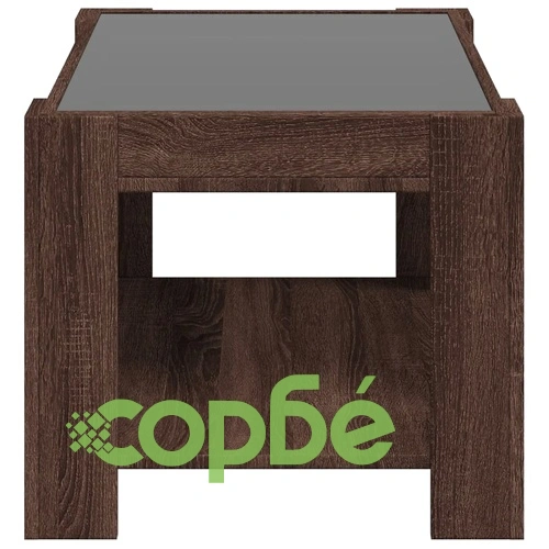 Маса за кафе с LED, кафяв дъб, 73x53x45 см, инженерно дърво ➤ топ цена ➤ sorbe.bg