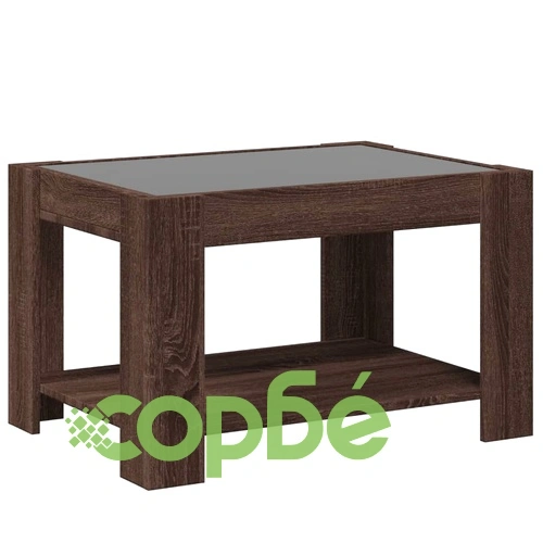 Маса за кафе с LED, кафяв дъб, 73x53x45 см, инженерно дърво ➤ топ цена ➤ sorbe.bg