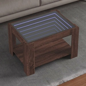 Маса за кафе с LED, кафяв дъб, 73x53x45 см, инженерно дърво