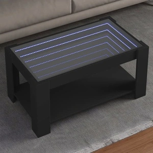 Маса за кафе с LED, черна, 93x53x45 см, инженерно дърво