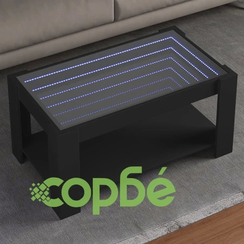 Маса за кафе с LED, черна, 93x53x45 см, инженерно дърво ➤ топ цена ➤ sorbe.bg