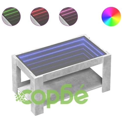 Маса за кафе с LED, бетонно сива, 93x53x45 см, инженерно дърво ➤ топ цена ➤ sorbe.bg