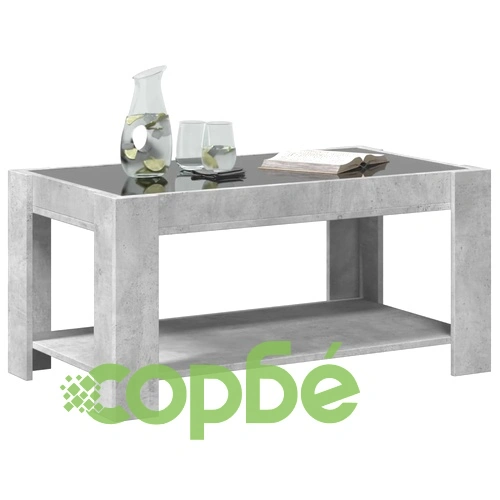 Маса за кафе с LED, бетонно сива, 93x53x45 см, инженерно дърво ➤ топ цена ➤ sorbe.bg