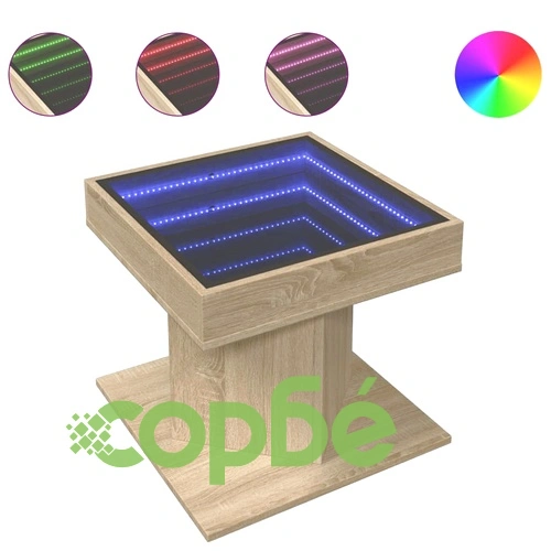 Маса за кафе с LED, дъб сонома, 50x50x45 см, инженерно дърво ➤ топ цена ➤ sorbe.bg