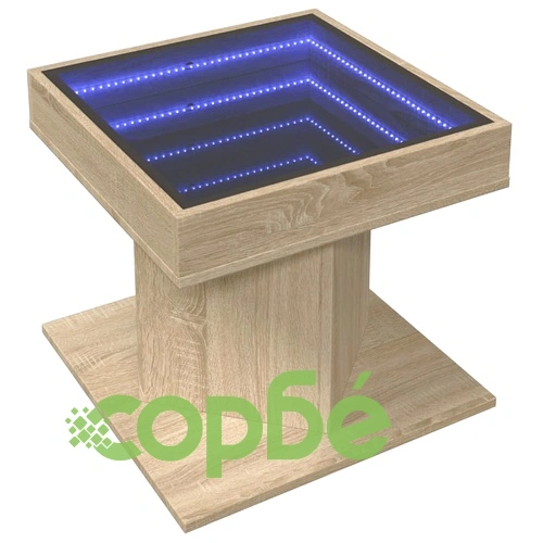 Маса за кафе с LED, дъб сонома, 50x50x45 см, инженерно дърво ➤ топ цена ➤ sorbe.bg