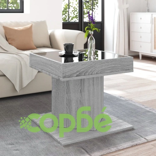 Маса за кафе с LED, сив сонома, 50x50x45 см, инженерно дърво ➤ топ цена ➤ sorbe.bg