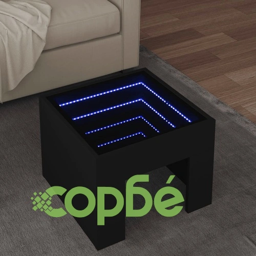 Маса за кафе с Infinity LED, черна, 40x40x30 см ➤ топ цена ➤ sorbe.bg