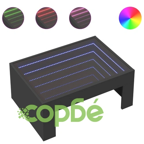 Маса за кафе с Infinity LED, черна, 70x50x30 см ➤ топ цена ➤ sorbe.bg