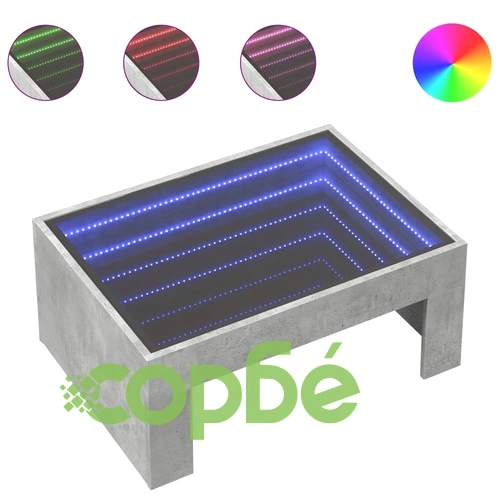 Маса за кафе с Infinity LED, бетонно сива, 70x50x30 см ➤ топ цена ➤ sorbe.bg