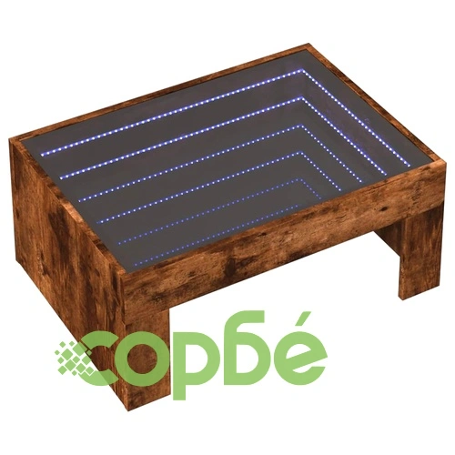 Маса за кафе с Infinity LED, опушен дъб, 70x50x30 см ➤ топ цена ➤ sorbe.bg