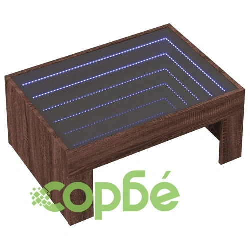Маса за кафе с Infinity LED, кафяв дъб, 70x50x30 см ➤ топ цена ➤ sorbe.bg