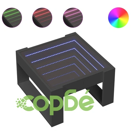Маса за кафе с Infinity LED, черна, 50x53x30 см ➤ топ цена ➤ sorbe.bg
