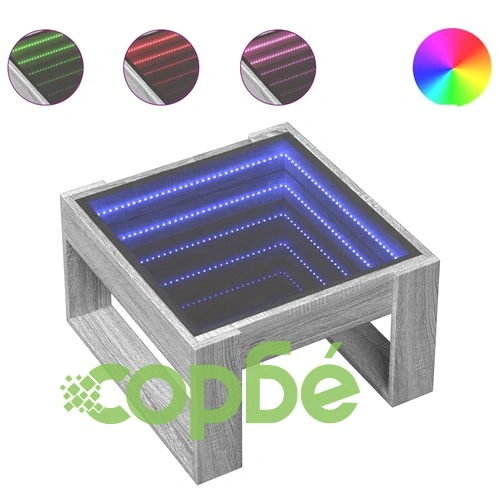 Маса за кафе с Infinity LED, сив сонома, 50x53x30 см ➤ топ цена ➤ sorbe.bg