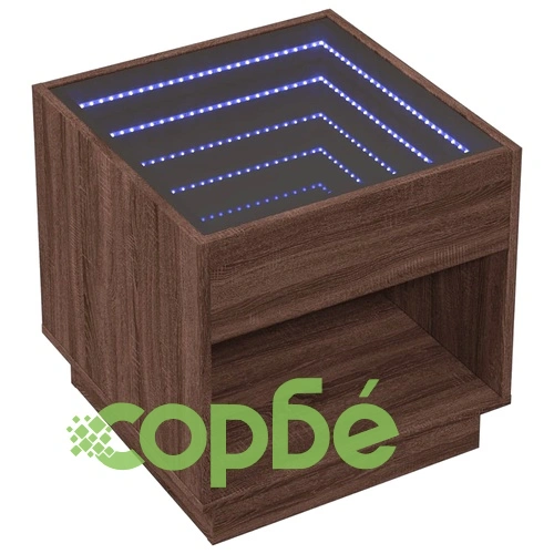 Маса за кафе с Infinity LED, кафяв дъб, 50x50x50 см ➤ топ цена ➤ sorbe.bg