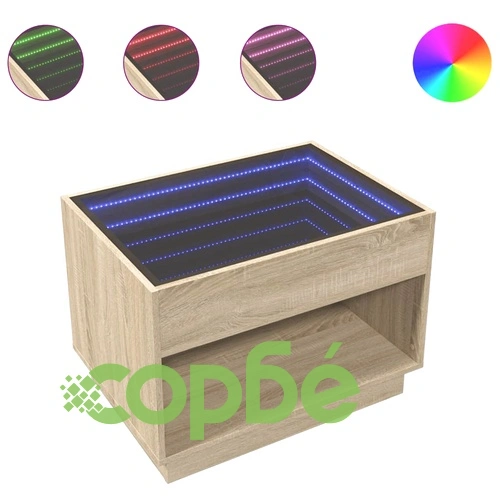 Маса за кафе с Infinity LED, сонома дъб, 70x50x50 см ➤ топ цена ➤ sorbe.bg