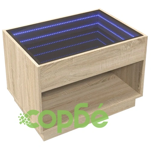Маса за кафе с Infinity LED, сонома дъб, 70x50x50 см ➤ топ цена ➤ sorbe.bg
