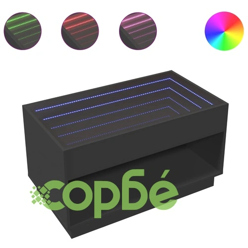 Маса за кафе с Infinity LED, черна, 90x50x50 см ➤ топ цена ➤ sorbe.bg