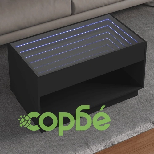 Маса за кафе с Infinity LED, черна, 90x50x50 см ➤ топ цена ➤ sorbe.bg