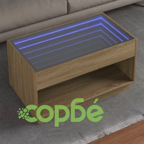 Маса за кафе с Infinity LED, сонома дъб, 90x50x50 см ➤ топ цена ➤ sorbe.bg