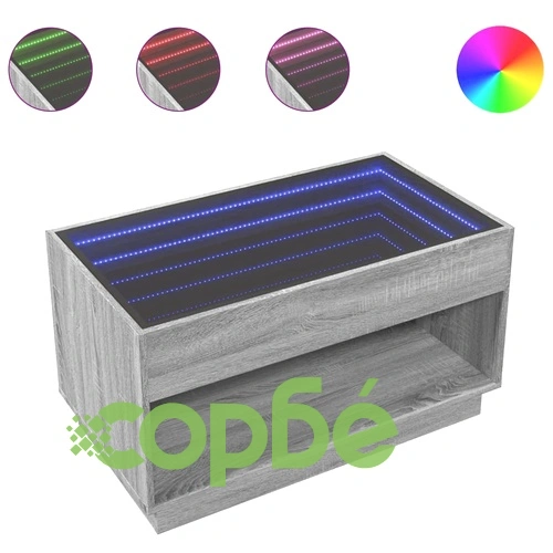Маса за кафе с Infinity LED, сив сонома, 90x50x50 см ➤ топ цена ➤ sorbe.bg