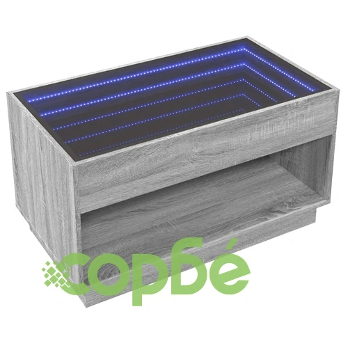 Маса за кафе с Infinity LED, сив сонома, 90x50x50 см ➤ топ цена ➤ sorbe.bg