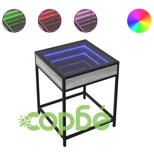 Маса за кафе с Infinity LED, сив сонома, 40x40x51 см ➤ топ цена ➤ sorbe.bg