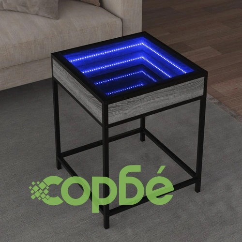 Маса за кафе с Infinity LED, сив сонома, 40x40x51 см ➤ топ цена ➤ sorbe.bg