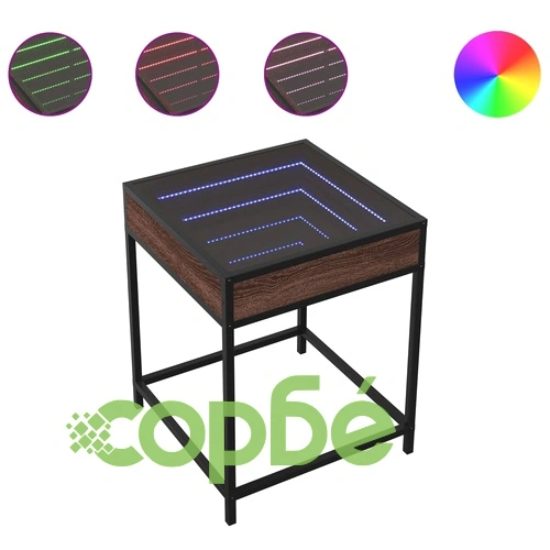 Маса за кафе с Infinity LED, кафяв дъб, 40x40x51 см ➤ топ цена ➤ sorbe.bg