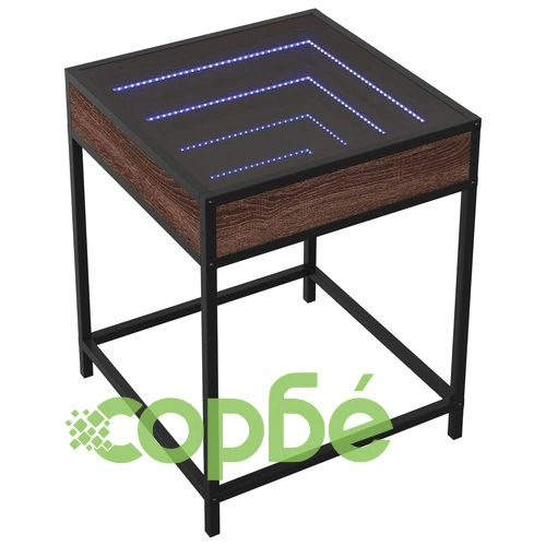 Маса за кафе с Infinity LED, кафяв дъб, 40x40x51 см ➤ топ цена ➤ sorbe.bg
