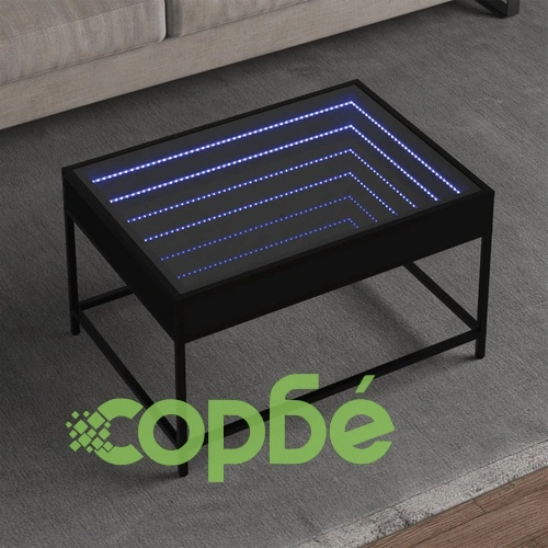 Маса за кафе с Infinity LED черна 70x50x41 см ➤ топ цена ➤ sorbe.bg