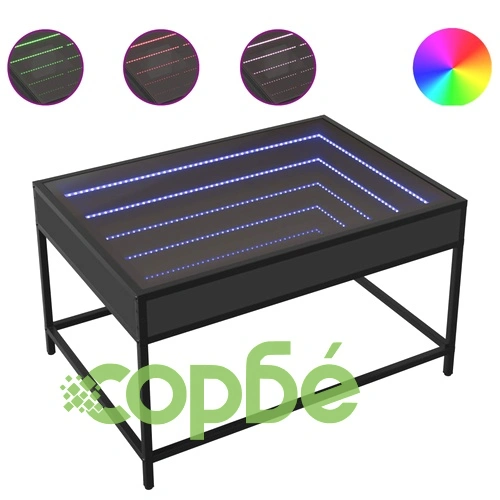 Маса за кафе с Infinity LED черна 70x50x41 см ➤ топ цена ➤ sorbe.bg