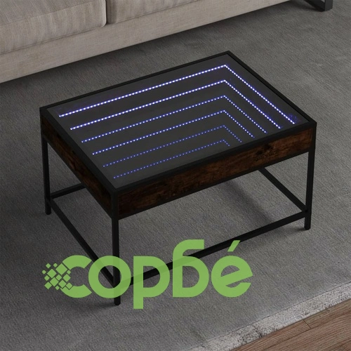 Маса за кафе с Infinity LED, опушен дъб, 70x50x41 см ➤ топ цена ➤ sorbe.bg