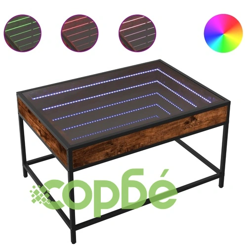 Маса за кафе с Infinity LED, опушен дъб, 70x50x41 см ➤ топ цена ➤ sorbe.bg